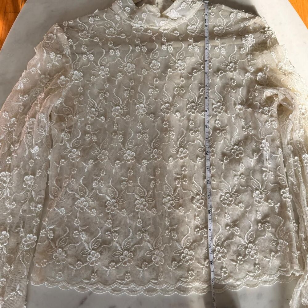 Vintage Jessica McClintock Cream Lace Top – Romantic Cottagecore Coquette Blouse - Picture 5 of 8